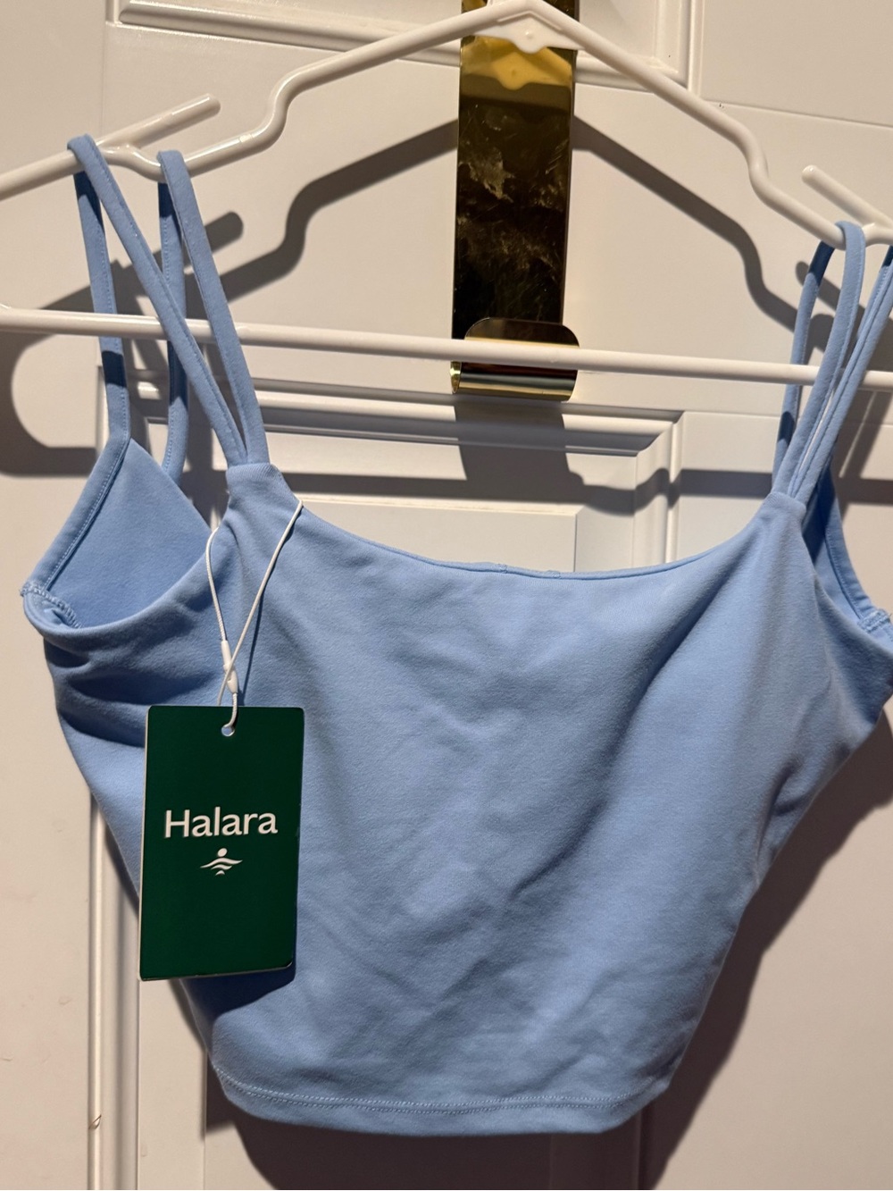 Halara Light Blue Double-Strap Cropped Tank Top NWT SZ XS twist back